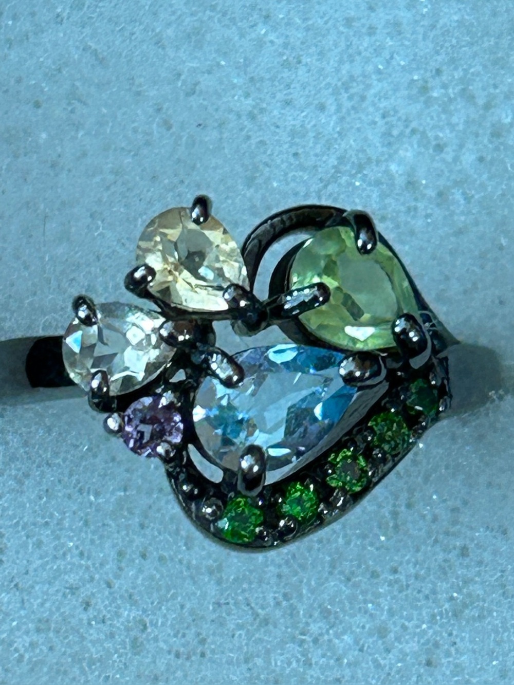 Genuine gemstone rhodium plated over sterling silver ring
